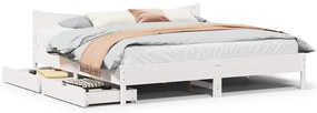 vidaXL Cadru de pat cu sertare, alb, 180x200 cm, lemn masiv pin