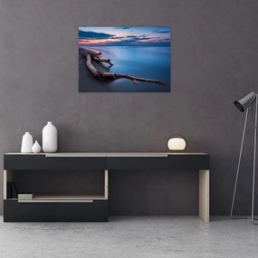 Tablou pe sticlă cu plaja în apus de soare (70x50 cm)