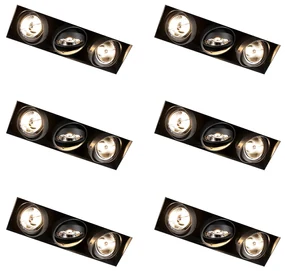 Set de 6 spoturi încastrate negre GU10 AR70 fără ramă cu 3 lumini - Oneon