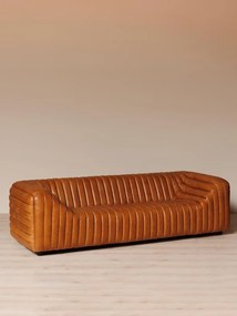 Canapea 3 locuri din piele naturală cognac, aspect vintage, "Freud"