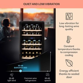 Klarstein Barossa 40D, răcitor de vinuri, 2 zone, 135 l, 41 de sticle, ușă de sticlă, tactil