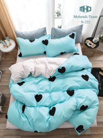 Lenjerie de pat cu 2 fete, policoton, pat 2 persoane, turquoise, 4 piese, R4-282