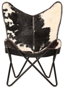 246390 vidaXL Scaun fluture, negru și alb, piele naturală de capră