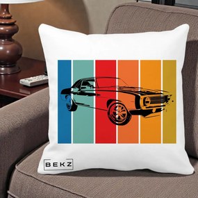 Perna Personalizata Masina Retro Muscle Car Grafic, 40x40 cm, Alba Mata, Husa Detasabila, Perna Inclusa, BEKZ®