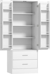 HOMCOM Dulap de Bucătărie cu 8 Rafturi pentru Condimente și 2 Sertare, 60x40x159 cm, Alb | Aosom Romania