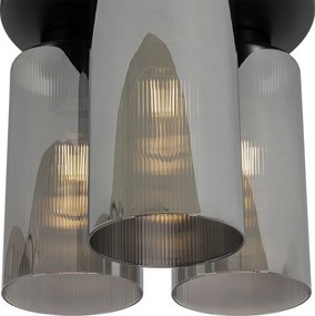 Plafoniera Art Deco neagră cu sticlă fumurie cu 3 lumini - Laura