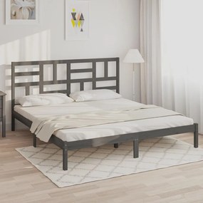 3105972 vidaXL Cadru de pat, gri, 200x200 cm, lemn masiv
