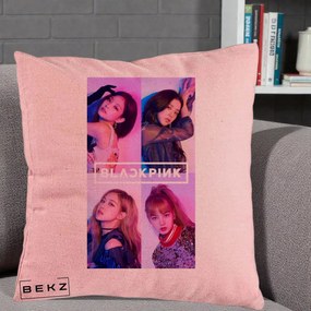 Perna Personalizata K-pop BLACKPINK Poster Colaj 4 Membre Violet Roz, 40x40 cm, Roz, Husa Detasabila, Perna Inclusa, BEKZ®