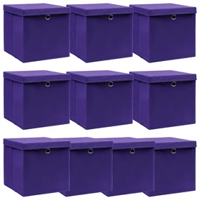vidaXL Cutii depozitare cu capace 10 buc. violet, 32x32x32 cm, textil