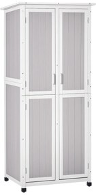 Outsunny Magazie Unelte Lemn Brad 3 Niveluri, Acoperiș Bitum Impermeabil, Cu Cârlige, 77x58x175cm, Gri | Aosom Romania