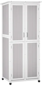 Outsunny Magazie Unelte Lemn Brad 3 Niveluri, Acoperiș Bitum Impermeabil, Cu Cârlige, 77x58x175cm, Gri | Aosom Romania