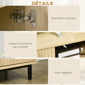 HOMCOM Mobilier banc TV, banc TV până la 65 de inci, 3 dulapuri, 2 orificii pentru cabluri, cu rafturi reglabile - dim. 150L x 40D x 51H cm | Aosom Romania