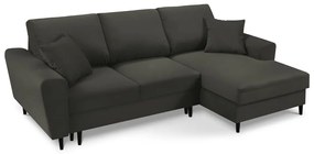 Colțar negru extensibil, cu spațiu de depozitare cu tapițerie din catifea reiată (cu colț pe partea dreaptă, cu șezlong) Kyoto – Cosmopolitan Design