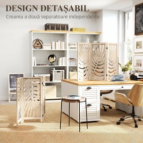 HOMCOM Paravan cu 3 Panouri, Separator Pliabil cu Design Frunze pentru Interior, Finisaj Natural | Aosom Romania