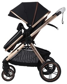 Carucior nou nascuti 2 in 1 NOVOKIDS™ X2000 series, Cu geanta bebe, Cadru Aluminiu Gold, Amortizoare, Roti din cauciuc plin AVE, Landou, Spatar