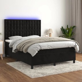 3136361 vidaXL Pat cu arcuri, saltea și LED, negru, 140x190 cm, catifea