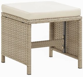 Set mobilier pentru gradina cu perne, 9 piese, bej, poliratan Bej, Lungime masa 109 cm, 4x fotoliu + 4x suport pentru picioare + masa, 1