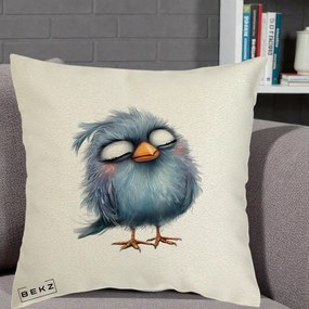 Perna Decorativa Pui Pufos Albastru Adormit, 40x40 cm, Ecru, Husa Detasabila, Perna Inclusa, BEKZ®