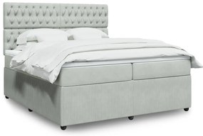vidaXL Pat box spring cu saltea, gri deschis, 200x200 cm, catifea