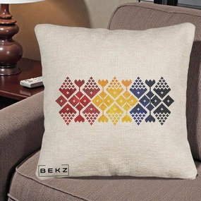Perna Personalizata Motiv Tricolor Romanesc Broderie, 40x40 cm, Bej Canapea, Husa Detasabila, Perna Inclusa, BEKZ®
