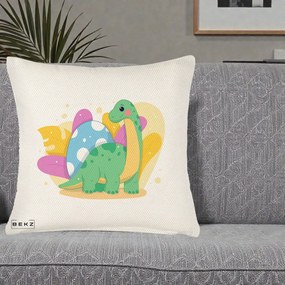 Perna Personalizata Dinozaur cu Ou Pastelat, 40x40 cm, Crem Reliefat, Husa Detasabila, Perna Inclusa, BEKZ®