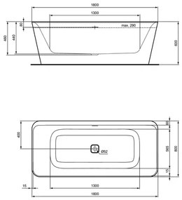 Cada freestanding Ideal Standard Atelier Tonic II alb - negru mat 180x80 cm