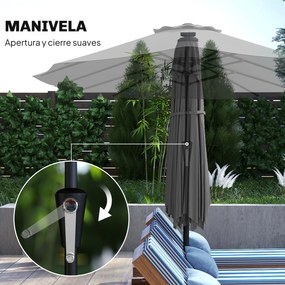 Outsunny Umbrelă Dublă de Grădină 4x2 m cu 36 LED-uri Solare UPF50+ Manivelă 12 Spițe Rezistentă la Apă Gri închis | Aosom Romania