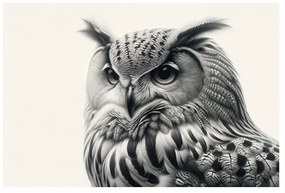 Tablou portret alb-negru bufniță