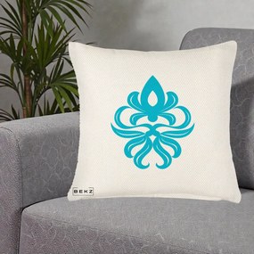 Perna Decorativa Ornament Turcoaz Fleur de Lis, 40x40 cm, Crem Reliefat, Husa Detasabila, Perna Inclusa, BEKZ®