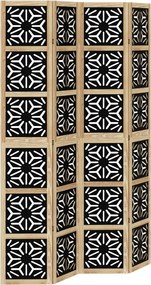 vidaXL Paravan de cameră, 4 panouri, maro/negru, lemn masiv paulownia