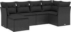 vidaXL Set mobilier de grădină cu perne, 6 piese, negru, poliratan