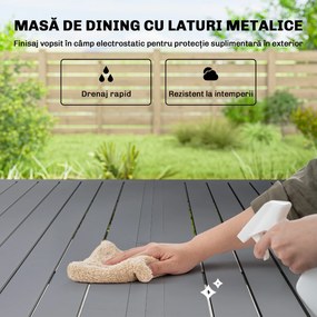 Outsunny Set Masă și Scaune de Grădină 7 Piese, Set Prânz Exterior cu Masă Dreptunghiulară, 6 Scaune Stivuibile din Textilenă, Set Mobilier de Grădină pentru Terasă, Balcon, Patio, Gri Deschis | Aosom Romania