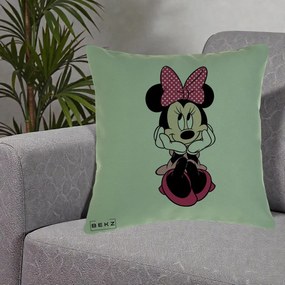 Perna Personalizata Minnie Mouse cu Fundita, 40x40 cm, Verde, Husa Detasabila, Perna Inclusa, BEKZ®