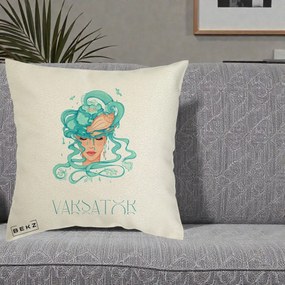 Perna Personalizata Zodiac Varsator Cowgirl, 40x40 cm, Ecru, Husa Detasabila, Perna Inclusa, BEKZ®