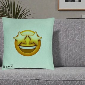 Perna Decorativa Emoji Ochi Stele, 40x40 cm, Verde Menta, Husa Detasabila, Perna Inclusa, BEKZ®