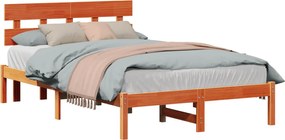 vidaXL Cadru de pat cu headboard Maro 140 x 190 cm Lemn masiv de pin