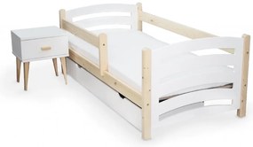 Pat pentru copii MELA 80 x 160 cm, alb–pin Saltele: Saltea EASYSOFT 8 cm, Somiera pat: Cu lamele curbate