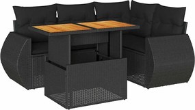 vidaXL Set mobilier de grădină cu perne, 5 piese, negru, poliratan