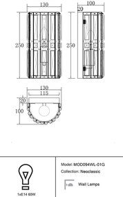 Aplica de perete design neoclasic Facet auriu