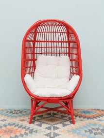 Fotoliu rosu din rattan, perne decorative incluse, Passoa