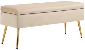 HOMCOM Bancă de Depozitare Tapițată cu Picioare Subțiri, Bancă de Depozitare din Material de Tip Catifea, 102x35x43 cm, Bej | Aosom Romania