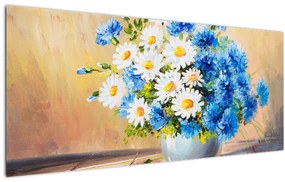 Tablou pictat cu vaza și flori (120x50 cm)