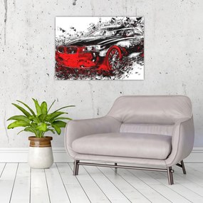 Tablou pe sticlă - Mașina pictată în acțiune (70x50 cm)