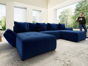 Colțar extensibil dumonde cu ladă de depozitare si sezut confortabil din spuma high-density, Berlin U Royal Blue 380x180 cm