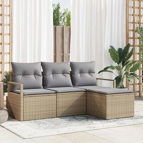 vidaXL Set de canapele pentru grădină 4 pcs Bej Rattan poli