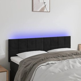 3121662 vidaXL Tăblie de pat cu LED, negru, 144x5x78/88 cm, catifea