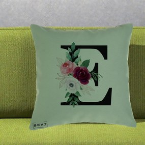 Cadou Personalizat - Perna Personalizata Monograma Florala Litera E, 40x40 cm, Verde, Husa Detasabila, Perna Inclusa, BEKZ®