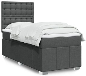 vidaXL Pat box spring cu saltea, gri închis, 100x200 cm, textil