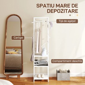 HOMCOM Cuier de Podea cu Bară și 3 Rafturi Deschise, 38.5x30x170 cm, Alb | Aosom Romania