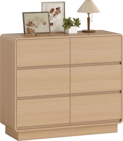 HOMCOM Sideboard 100 cm, bufet cu 6 sertare, comodă pentru bucătărie, living, dining, lemn natural | Aosom Romania